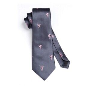 Hisdern Men's Grey & Pink Elephant Silk Necktie